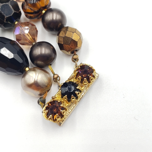 Vintage DeMario Jewelry Set MCM Black Tan Gold Pearl - Picture 9 of 16